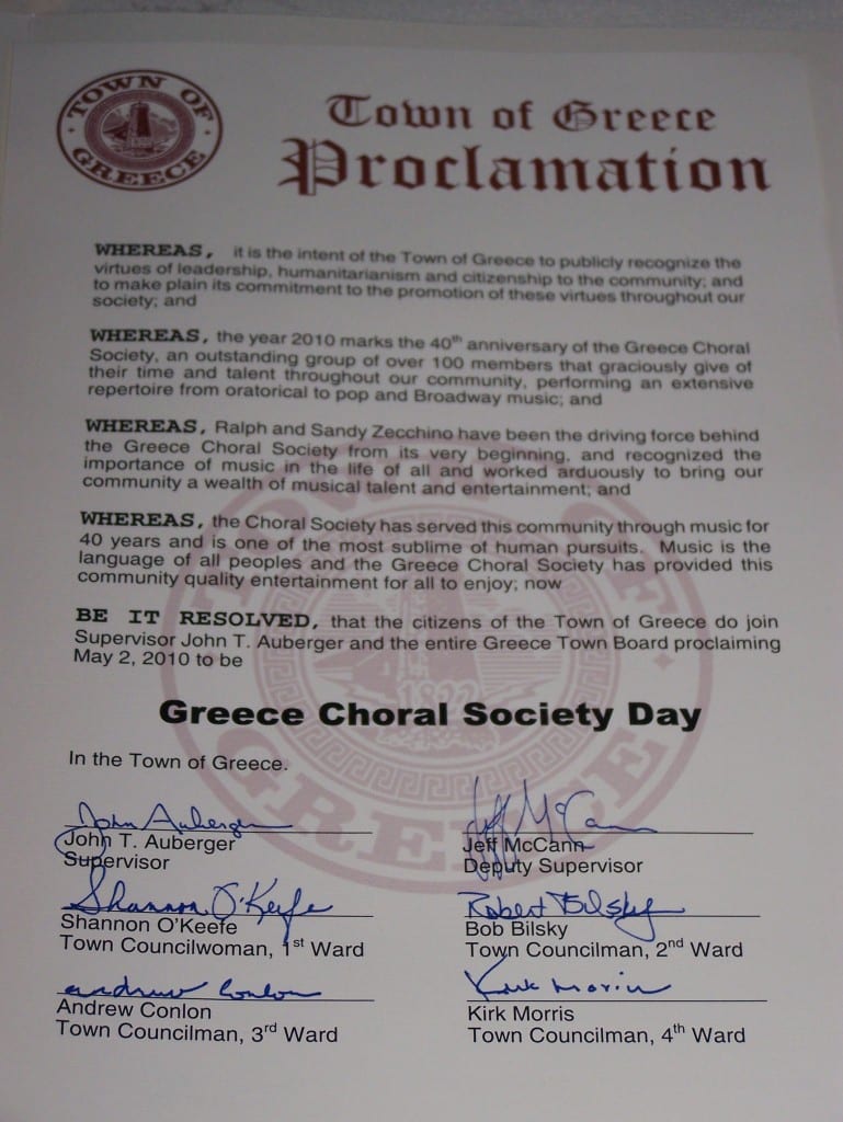 Greece Choral Society Day Proclamation